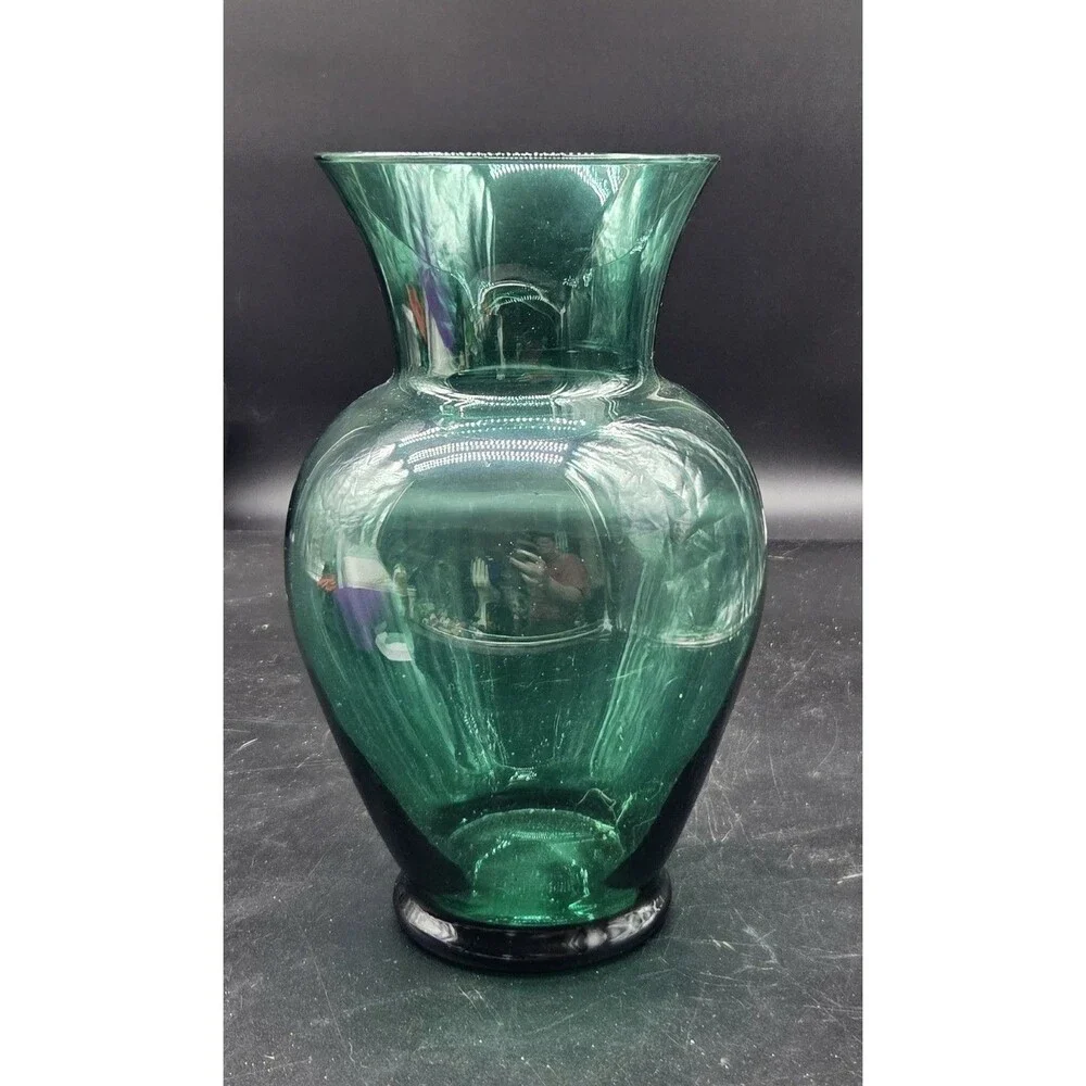 Green Blown Glass Vase Vintage 10.5 Inches